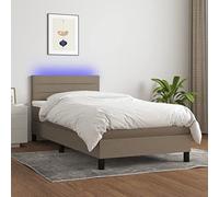 Sommiera letto con testiera regolabile 80x200 cm Taupe, telaio in legno e tessuto con strisce LED colorate, materasso a molle insacchettate topper 5 cm, luce USB, per camera da letto sala giochi