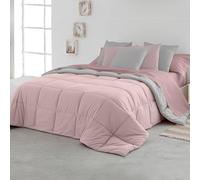 SOMNI HOME Édredon bicolore automne, lit 80/90 cm, toucher plume, couvre-lit en microfibre réversible léger, lit simple, printemps, été, 200 g, rose, gris, 180 x 260 cm