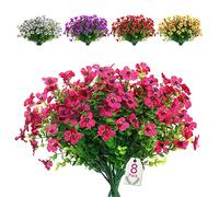 SOMYTING 8 Bundles Buissons Artificiels Fleurs Artificielles en Plein Air Résistantes Aux UV Pas de Décoloration Plante Artificielle Verte pour Jardin Véranda Fenêtre Arbustes Décoration (Rose Rouge)