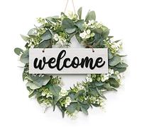SOMYTING Couronne D'eucalyptus Artificielle 40 cm Feuilles Guirlande de Bienvenue Couronne de Porte Décoration Murale pour Le Salon Mariage Printemps Porte D'entrée