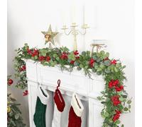 SOMYTING Lot de 2 Guirlandes Noël Guirlande Sapin Artificial Plantes Artificielles avec Pommes de pin Baies Rouges Artificielles pour Chemin de Table Noel Maison Porte Cheminée Escalier Déco(190cm*2