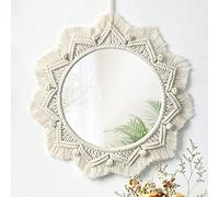 SOMYTING Miroir Mural Boho Miroir Art Décor Macramé Frange Miroirs Ronds Décoratifs Ornement pour Murale Appartement Maison Chambre Salon Décor