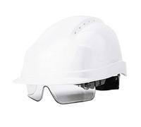 Sonew Casque de Sécurité Defender, Casque À Visière, Lunettes Intégrées Blanc