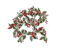Sonew Guirlande de Houx Artificiel 175cm, Branche de Noël avec Baies Réalistes et Feuilles de Houx, pour Décoration de Porte, Manteau ou Mur Pendant Les Fêtes (Feuille Verte à Bord Blanc 175cm)