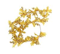 Sonew Guirlande de Houx Artificiel 175cm, Branche de Noël avec Baies Réalistes et Feuilles de Houx, pour Décoration de Porte, Manteau ou Mur Pendant Les Fêtes (Feuille d'or 175cm)