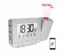 Sonew Réveil de Projection Polyvalent, Hygromètre Numérique, Chargement USB, Affichage LED, Double Alarme, avec Projecteur Rotatif à 180 ° (Silver)