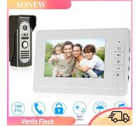 Sonew Système d'interphone Système de visiophone filaire de 7 pouces, sonnette bricolage motorisation Prise UE blanche