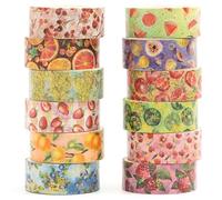 Songdao 12 rouleaux Washi Tape Set, Ruban Adhésif Décoratif Œuvre d’art inspirée Feuille d’or et d’argent Masking Tapes pour Arts, Bullet Journal, Scrapbooking, Bricolage, Emballage (Fruits Feast)