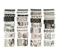 Songdao 36 rouleaux Washi Tape Set, Ruban Vintage Adhésif Décoratif Œuvre d’art inspirée Feuille d’or Masking Tapes pour Arts, Bullet Journal, Scrapbooking, Bricolage, Emballage (Black & White Light)