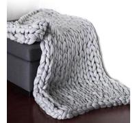 SONGDIQI Plaid Grosse Maille, Couverture en Tricot Chunky, ÉPaisse Ultra Douce Faite a La Main, pour Animal de Compagnie Lit, Chaise Canapé Natte(Gray,180 * 200cm)
