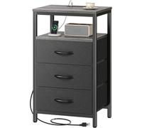 SONGMICS 2 Table de Chevet Connectée avec Prise Intégrée et LED, Petit Meuble de Rangement à 6 Tiroirs, 39,6 x 30 x 75,9 cm, Noir d'encre, Chambre Adulte, Collection BELLAH LGS203B102
