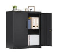 SONGMICS Armario Archivador, Armario Metálico, Mueble de Oficina Con Cerradura, 2 Puertas, Acero, 80 x 40 x 90 cm, 1 Balda Ajustable, Negro Mate OMC019BD01
