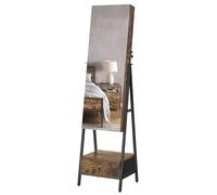 SONGMICS Armoire à Bijoux avec Miroir LED sur Pied, Tiroir et Étagère | Organisateur de Bijoux, Miroir Pleine Longueur, Gain de Place, Marron rustique et Noir d'encre, COLLECTION BERIT JJC025X01