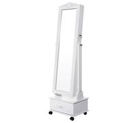 SONGMICS Armoire à bijoux mobile, Organisateur de bijoux, sur roulettes, verrouillable, avec lumières LED, 3 tiroirs, miroir, Blanc JBC61W