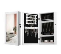 SONGMICS Armoire à Bijoux Murale, Organisateur de Bijoux, Rangement, Verrouillable, avec Miroir, Peu Encombrant, Surface en Blanc et Doublure en Noir JBC51W
