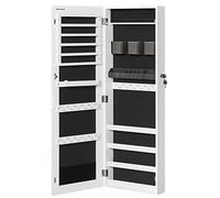 SONGMICS Armoire à Bijoux Murale, Range-Bijoux avec 2 organisateurs cosmétiques, à Suspendre, Miroir psyché sans Cadre, avec Serrure et clés, Blanc JJC001W01