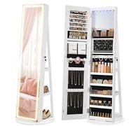 SONGMICS Armoire à Bijoux sur Pied, Armoire avec Miroir, Organisateur à Bijoux, avec Éclairage Réglable, Verrouillable, Pleine Longueur, Grand Espace de Rangement, pour Chambre, Blanc Nuage JJC008W03