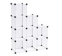 SONGMICS Armoire à Chaussures en Plastique, Étagère, Meuble de Rangement, 9 Cubes Ouverts, Modulabe, pour Vêtements, Jouets, Sacs, Dimensions : 93 x 123 x 31 cm, Semi-Transparent LPC115S