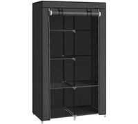 SONGMICS Armoire à Vêtements, Penderie, 1 Tringle à Vêtements, 6 Niveaux, Tissu Non-tissé, Cadre Métallique, 45 x 88 x 168 cm, pour Chambre, Couloir, Dressing, Noir RYG84H