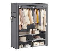 SONGMICS Armoire Chambre en Tissu, Porte-vêtements, Penderie, 45 x 127 x 176 cm cm, 2 Compartiments de Suspension, abvec Étagères, 4 Pochettes, Grande Capacité, Chambre, Salon, Gris RYG008G02