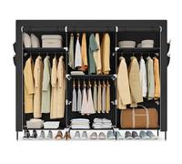 SONGMICS Armoire Chambre en Tissu, Porte-vêtements, Penderie, Étagères, Pochettes, Grande Capacité, 4 Compartiments de Suspension, 45 x 189 x 180 cm, Noir RYG011BZ02