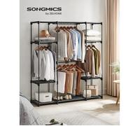 SONGMICS Armoire de Rangement, Penderie Pliable, Dressing, Armoire Métallique, avec Barres de Suspension, Porte-vêtements, pour Vestiaire, Chambre, 151 x 43 x 166 cm, Noir RYG036B02