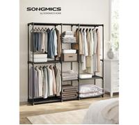 SONGMICS Armoire de Rangement, Penderie Pliable, Dressing, Armoire Métallique, avec Barres de Suspension, Porte-vêtements, pour Vestiaire, Chambre, 182 x 43 x 182 cm, Noir d'encre RYG037B02