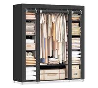 SONGMICS Armoire de Rangement en Tissu, Lot de 2, Penderie avec Housse, Placard, Garde-Robe, 45 x 150 x 175 cm, 12 Compartiments, Cadre en Métal, pour Chambre, Vestiaire, Noir LBD019B02