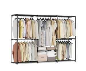 SONGMICS Armoire de Rangement, Penderie Pliable, Dressing, Armoire Métallique, avec 5 Barres de Suspension, Porte-vêtements, pour Vestiaire, Chambre, 205 x 43 x 166 cm, Noir d’Encre RYG035B01