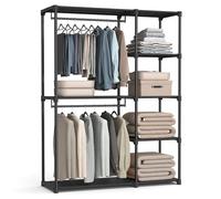 SONGMICS Armoire de Rangement, Penderie Pliable, Dressing, Armoire Métallique, avec Barres de Suspension, Porte-vêtements, pour Vestiaire, Chambre, 124 x 43 x 182 cm, Noir RYG026B02
