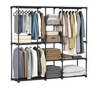 SONGMICS Armoire de Rangement, Penderie Pliable, Dressing, Armoire Métallique, avec Barres de Suspension, Porte-vêtements, pour Vestiaire, Chambre, 182 x 43 x 182 cm, Noir d'encre RYG037B02