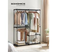 SONGMICS Armoire de Rangement, Penderie Pliable, Dressing, Armoire Métallique, avec Barres de Suspension, Porte-vêtements, pour Vestiaire, Chambre, 138 x 43 x 182 cm Chocolat