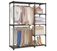 SONGMICS Armoire de Rangement, Penderie Pliable, Dressing, Armoire Métallique, avec Barres de Suspension, Porte-vêtements, pour Vestiaire, Chambre, 112 x 43 x 165 cm, Noir RYG24BK