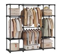 SONGMICS Armoire de Rangement, Penderie Pliable, Dressing, Armoire Métallique, avec Barres de Suspension, Porte-vêtements, pour Vestiaire, Chambre, 151 x 43 x 166 cm, Noir RYG036B02