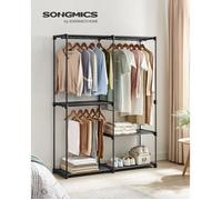 SONGMICS Armoire de Rangement, Pliable, Armoire Métallique, avec Barres de Suspension, Porte-vêtements, 138 x 43 x 182 cm, Noir