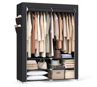 SONGMICS Armoire en Tissu 45 x 127 x 176 cm, 2 Compartiments Suspendus avec étagères, 4 Poches latérales, Beaucoup d'espace pour Chambre à Coucher, Salon, Noir RYG008B02