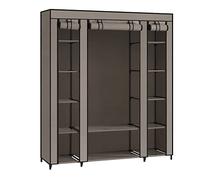 SONGMICS Armoire en Tissu, Armoire Portable pour Chambre à Coucher, Porte-Manteau avec Housse en Tissu, Porte-vêtements, 45 x 150 x 175 cm, 12 Compartiments, Structure en métal, Taupe LSF003R02