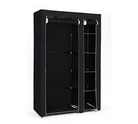 SONGMICS Armoire en tissu non-tissé, Placard pliable, Vestiaire, Rangement pour vêtements, avec tringle, étagères, housse en tissu, pour chambre, dressing, 110 x 45 x 175 cm, Noir LSF007