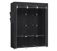 SONGMICS Armoire, Penderie avec 3 Tringles à Vêtements, Étagères, 4 Pochettes Latérales, en Tissu, Portant à Vêtements, 45 x 130 x 167 cm, Noir d'encre RYG092B02