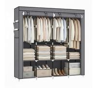 SONGMICS Armoire, Penderie avec 4 Tringles à Vêtements, Étagères, 4 Pochettes Latérales, en Tissu, Portant à Vêtements, 45 x 170 x 167 cm, Gris RYG094G02