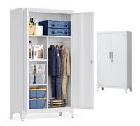 SONGMICS Armoire Polyvalente, Métallique, 2 Portes, 80 x 40 x 165 cm | Meuble de Rangement, 5 Compartiments, Tringle de Penderie, Verrouillable, Pieds Hauts, Gris, Collection BEREND OMC018GJ01