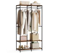 SONGMICS Armoire Vêtements Portable, Penderie Métal Pliable, Étagères de Rangement avec Tringle, Crochet Amovible, 40 x 94,5 x 180 cm, Marron Rustique RGR004B01