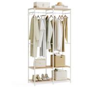 SONGMICS Armoire Vêtements Portable, Penderie Métal Pliable, Étagères de Rangement avec Tringle, Crochet Amovible, 40 x 94,5 x 180 cm, Beige Naturel RGR004W67