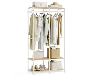 SONGMICS Armoire Vêtements Portable, Penderie Métal Pliable, Étagères de Rangement avec Tringle, Crochet Amovible, 40 x 94,5 x 180 cm, Beige Naturel RGR004W67