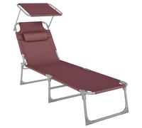 SONGMICS Bain de Soleil, Chaise Longue Pliable, 193 x 53 x 29 cm, Capacité de 150 kg, avec Pare-Soleil, Appuie-Tête, Dossier Réglable, pour Jardin, Piscine, Terrasse, Rouge GCB192R01