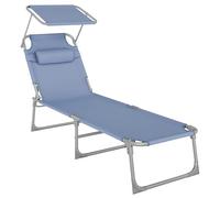 SONGMICS Bain de Soleil, Chaise Longue Pliable, 193 x 53 x 29 cm, Capacité de 150 kg, avec Pare-Soleil, Appuie-Tête, Dossier Réglable, pour Jardin, Piscine, Terrasse, Bleu GCB192Q01