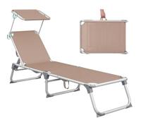 SONGMICS Bain de Soleil, Chaise Longue Pliable, Transat, 193 x 55 x 31 cm, Capacité de Charge 150 kg, avec Pare-Soleil et Dossier Inclinable, pour Jardin, Piscine, Terrasse, Taupe GCB19BR
