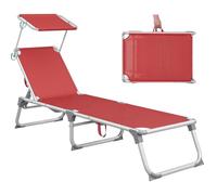 SONGMICS Bain de Soleil, Chaise Longue Pliable, Transat, 193 x 55 x 31 cm, Capacité de Charge 150 kg, avec Pare-Soleil et Dossier Inclinable, pour Jardin, Piscine, Terrasse, Rouge GCB19RD