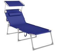 SONGMICS Bain de Soleil Grand, Chaise Longue Pliable, Transat, 200 x 71 x 38 cm, Capacité de Charge 150 kg, avec Pare-soleil et Dossier Inclinable, pour Jardin, Piscine, Terrasse, Bleu Foncé GCB22BUV2