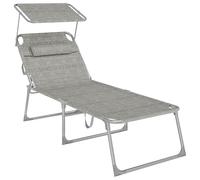 SONGMICS Bain de Soleil Grand, Chaise Longue Pliable, Transat, 71 x 200 x 38 cm, Capacité de Charge 150 kg, avec Pare-Soleil, Dossier Inclinable, pour Jardin, Piscine, Terrasse, Grège GCB022G01